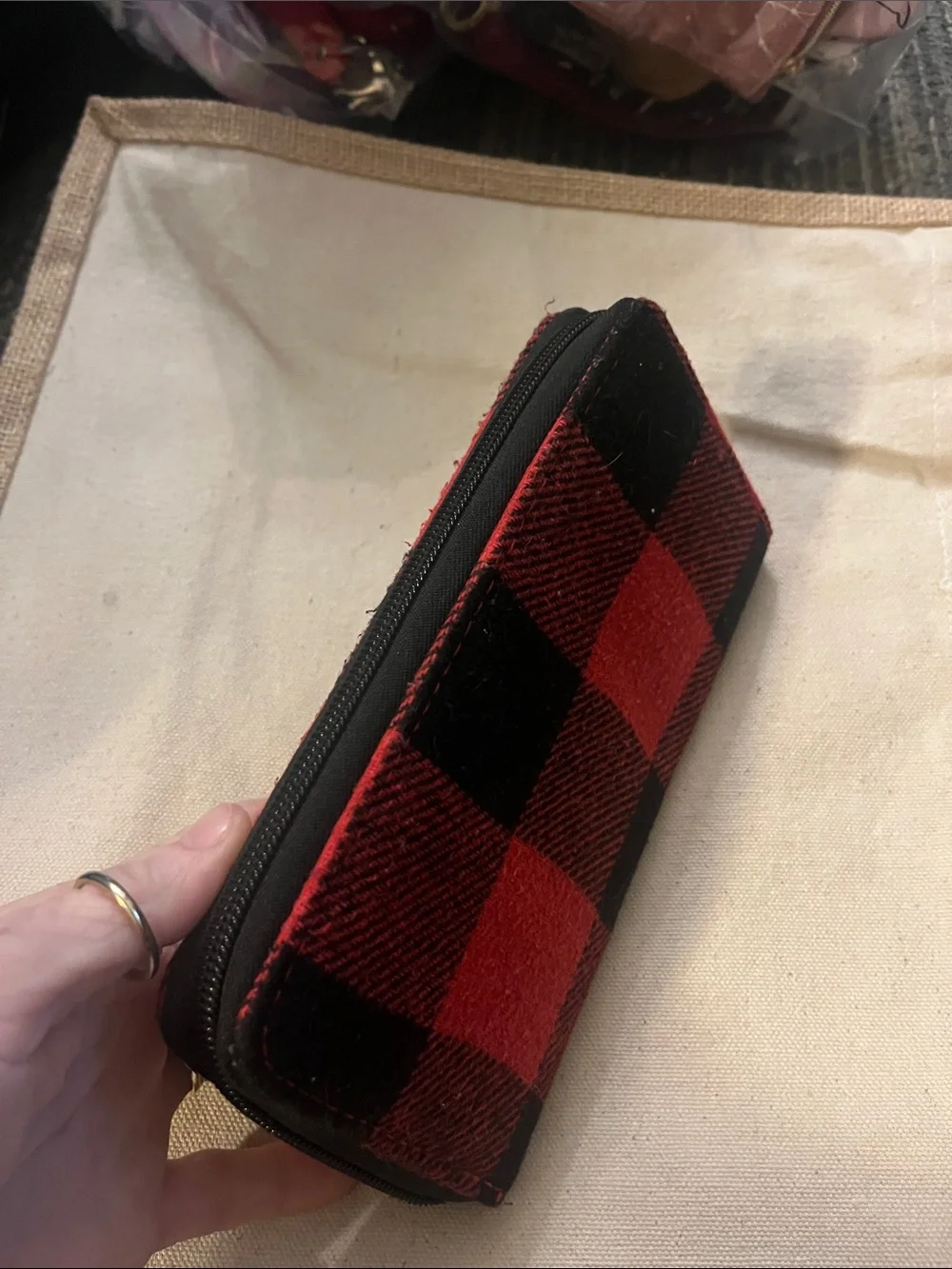 Red & Black Buffalo plaid Zip Wallet - Women 113